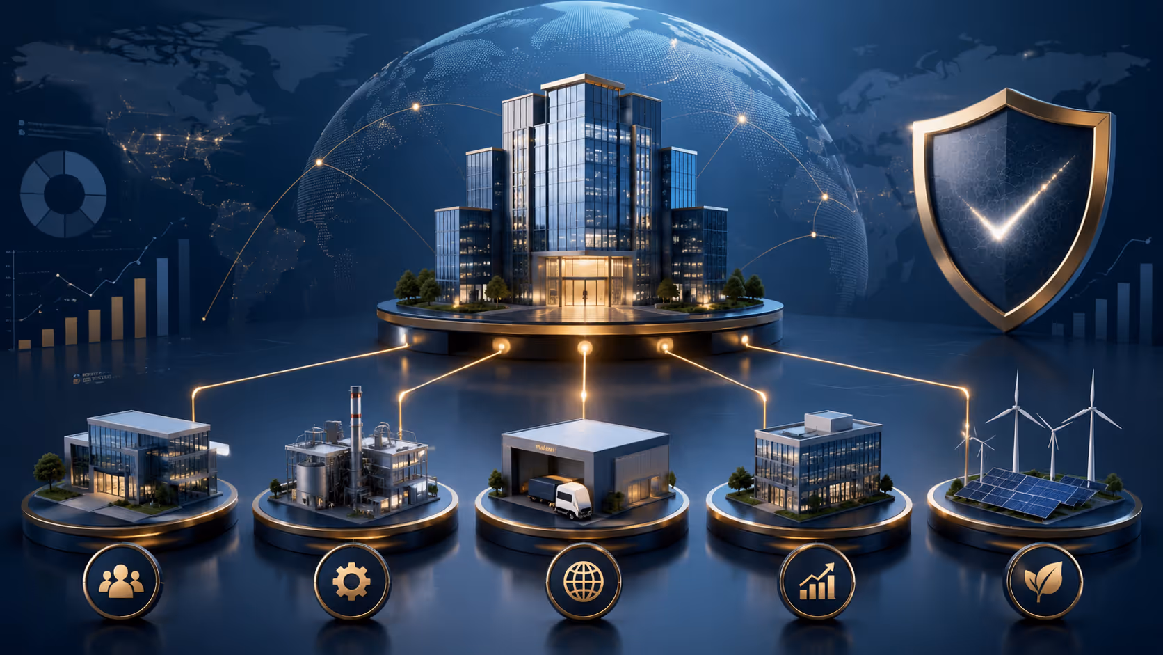 Estructura corporativa holding con conexiones entre empresas