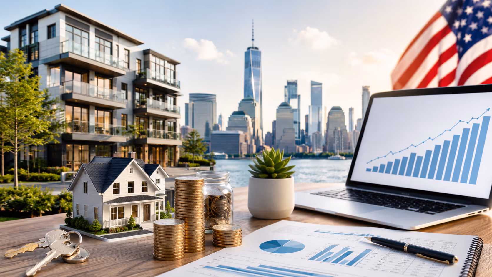 Espectro de ingresos pasivos con propiedades: REITs, crowdfunding, turnkey, LTR, STR, con iconos de Stripe y flujo de dinero automático