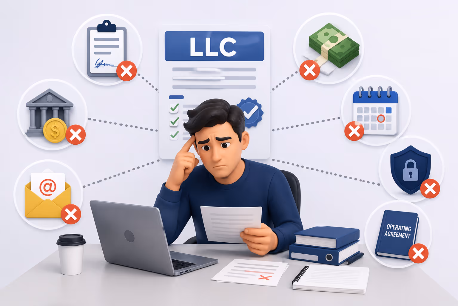 Persona preocupada revisando documentos del IRS