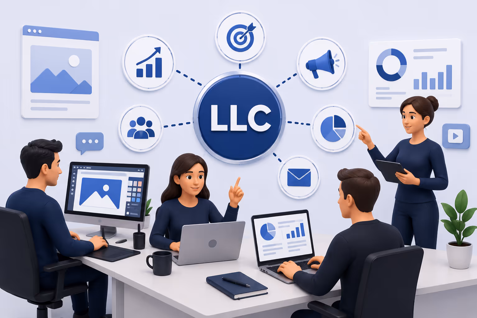 Dashboard de marketing digital con gráficos y métricas