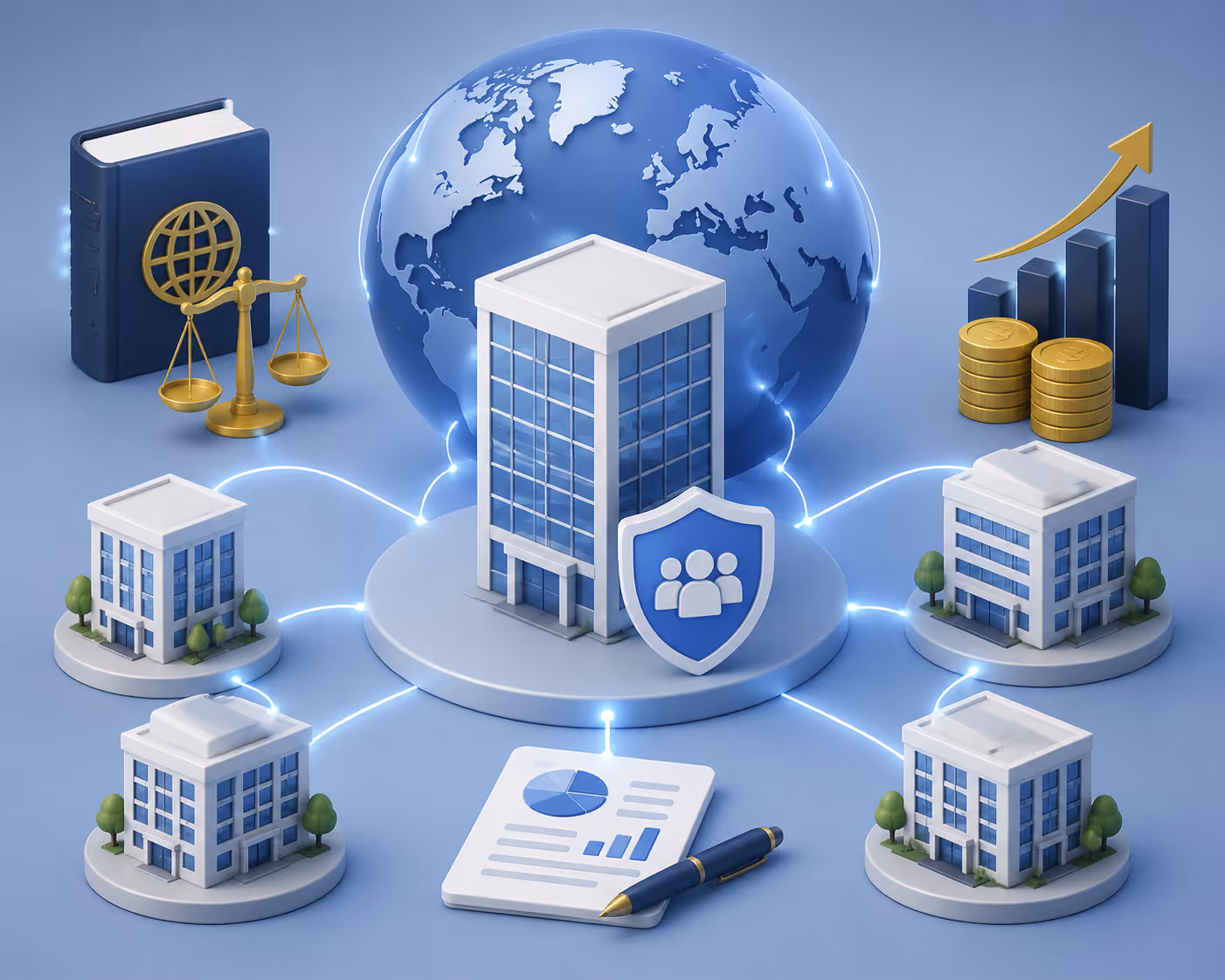 Estructura corporativa global con empresas holding en varios países